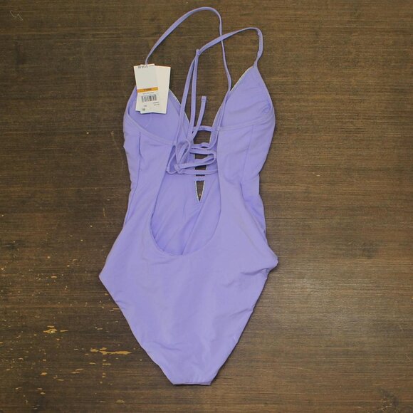 Becca Womens Standard Crochet Trim One Piece Swimsuit 611157 Bellflower Purple S - Picture 2 of 7